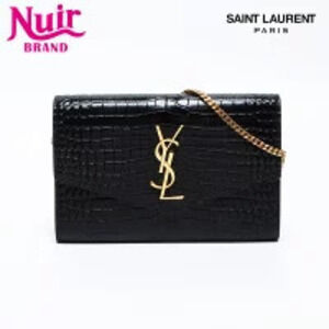 Yves Saint Laurent YSL logo embossed leather chain shoulder bag black